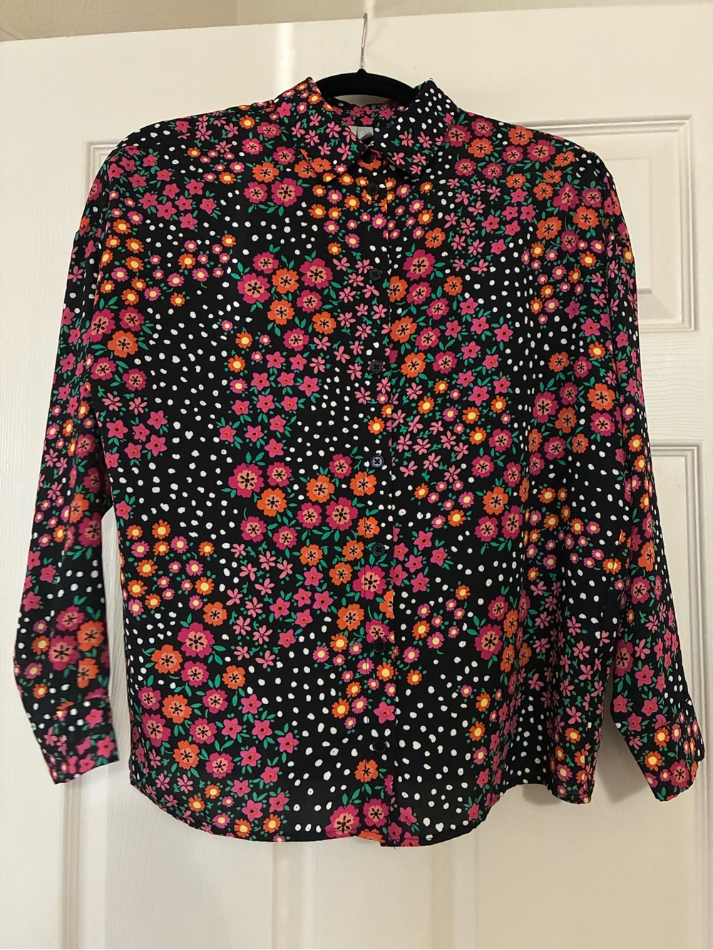 ASOS Button-Down Shirt with Pink, Orange, and Green Floral & Polka Dot Print